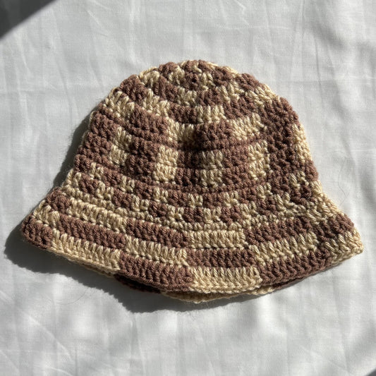 Brown & Tan Funky Checkered Bucket Hat  🐻