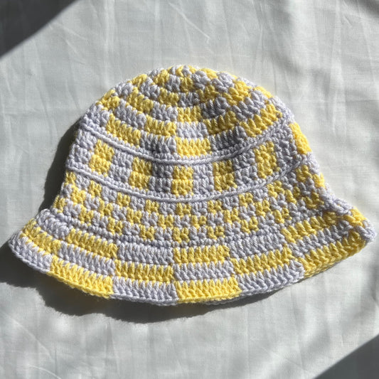 Pastel Yellow & Lavender Funky Checkered Bucket Hat ⭐️ 💟