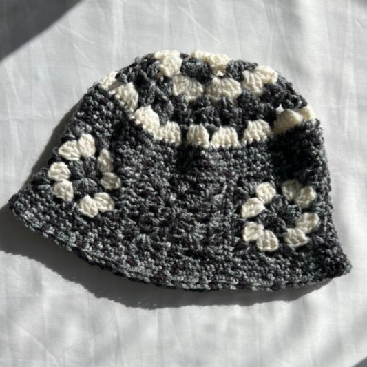 Navy, Gray & White Granny Square Bucket Hat 💙