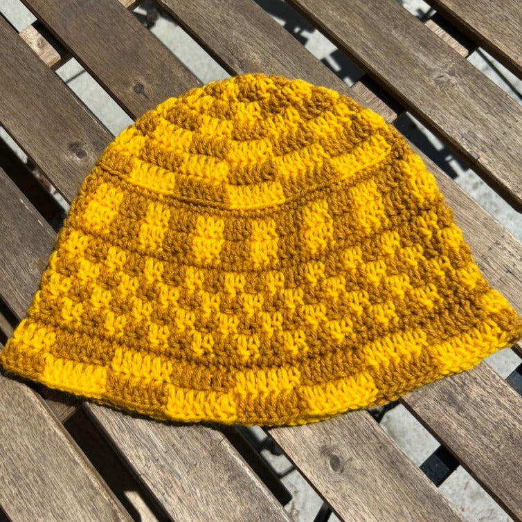 Yellow & Gold Funky Checkered Bucket Hat 💛 ✨