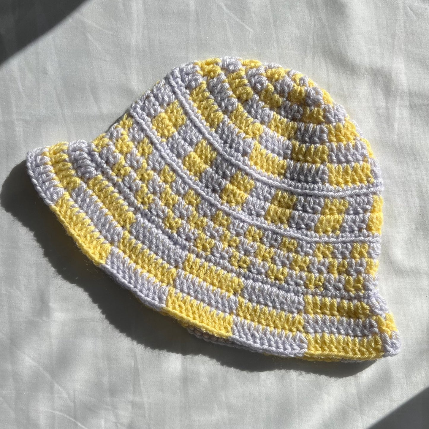 Pastel Yellow & Lavender Funky Checkered Bucket Hat ⭐️ 💟