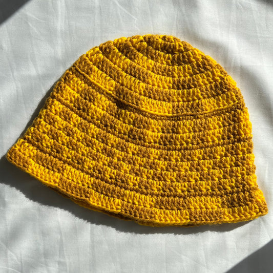 Yellow & Gold Funky Checkered Bucket Hat 💛 ✨
