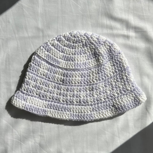 White & Lavender Funky Checkered Bucket Hat ☁️ 💜