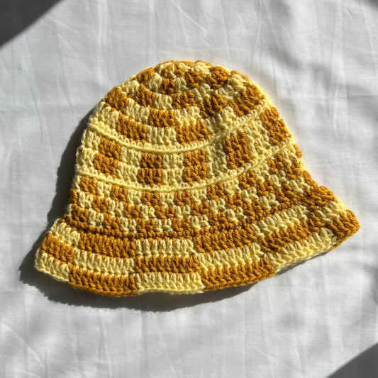 Pastel Yellow & Gold Funky Checkered Bucket Hat ⭐️ 💛
