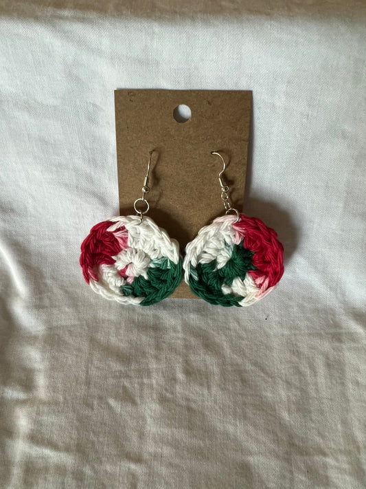 Festive Round Red, Green and White Earrings 🎄🤍🔴