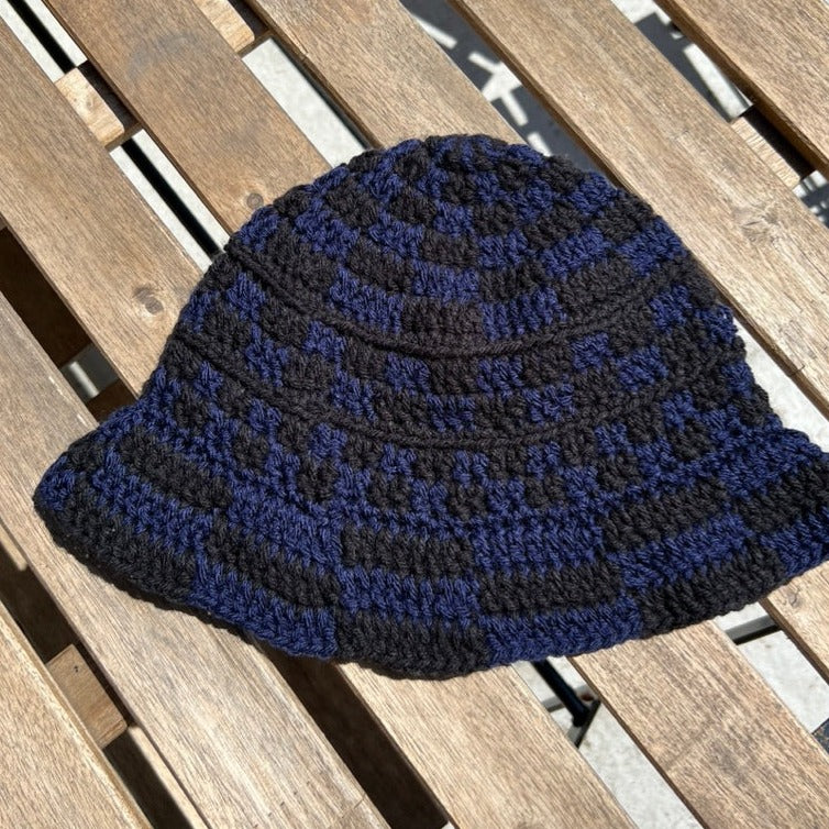 Navy & Black Funky Checkered Bucket Hat 💙 🖤