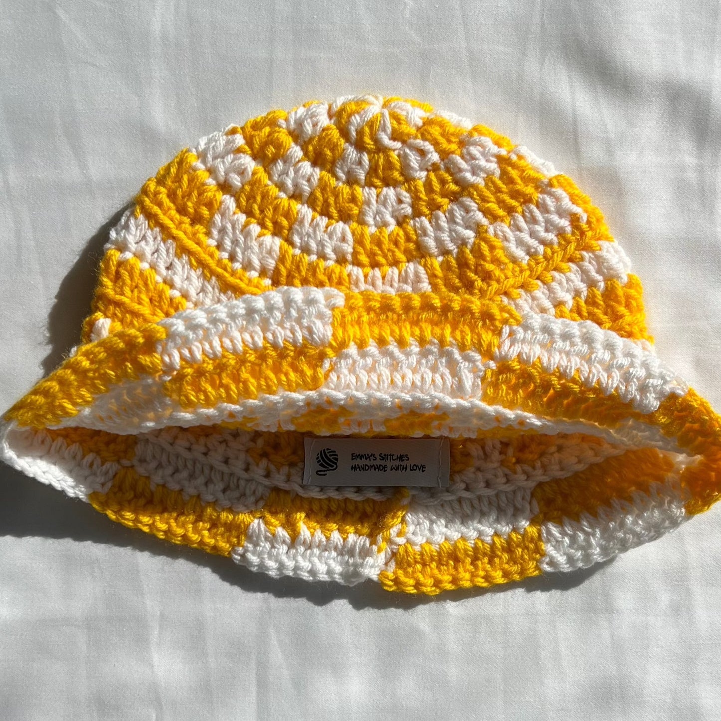 Yellow & White Funky Checkered Bucket Hat ⭐️ ☁️